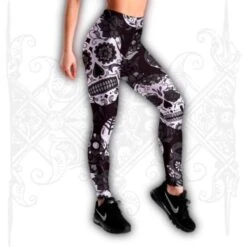 Black And White Sugar Skull Leggings(Black And White Sugar Skull Leggings)