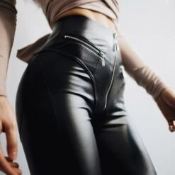 Black Leather Leggings(Black Leather Leggings) -Crewskull black leather leggings 234