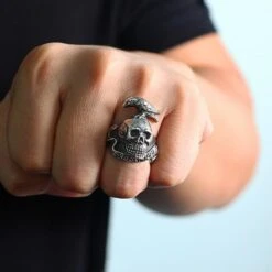 Stainless Steel Crow Skull Ring - Gothic Biker Jewelry(Stainless Steel Crow Skull Ring) -Crewskull crow skull ring 683