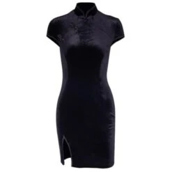 Gothic Black Mandarin Dress(Gothic Black Mandarin Dress) -Crewskull gothic black mandarin dress 396