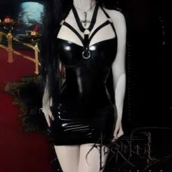 Gothic Leather Dress(Gothic Leather Dress) -Crewskull gothic leather dress 566
