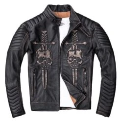 Heavy Skull Leather Jacket(Heavy Skull Leather Jacket) -Crewskull heavy skull leather jacket 337