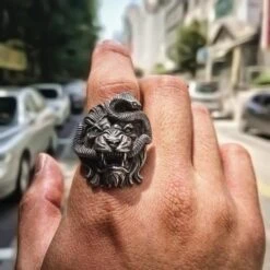 LION & SNAKE RING(Lion Snake Ring) -Crewskull lion snake ring 871
