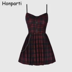 Red Gothic Dress(Gothic Plaid Dress) -Crewskull red gothic dress 744