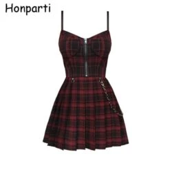 Red Gothic Dress(Gothic Plaid Dress) -Crewskull red gothic dress 746