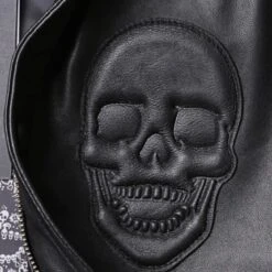 Skull Leather Bomber Jacket(Skull Leather Bomber Jacket) -Crewskull skull leather bomber jacket 231