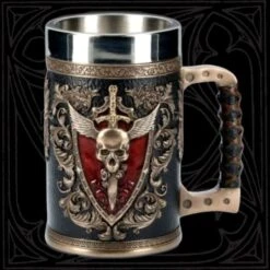 Skull Tankard - 600ml, Stainless Steel, Red/Black(Skull Tankard) -Crewskull skull tankard 590